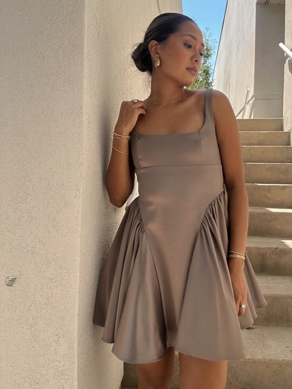 Gianni Bini Mini Dress 12 Dark Olive Satin Addison Chunky Bow Babydoll New $220